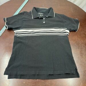 Black Polo Tunic with White Stripe Detail - Women's Top